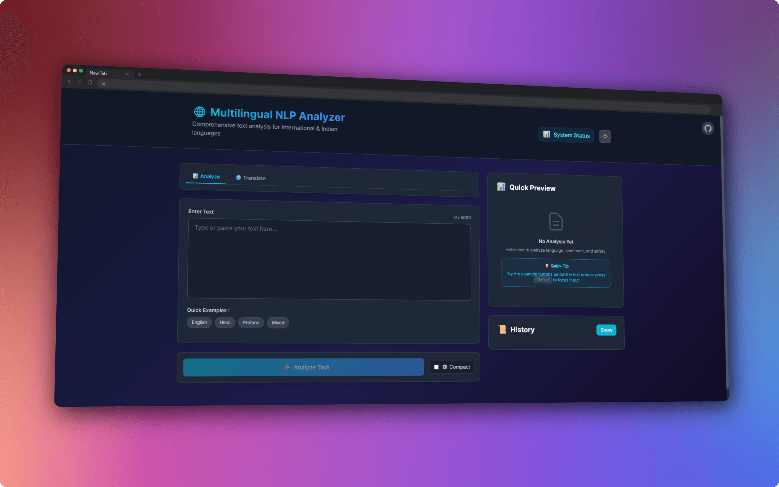 Code-Mix Research Platform screenshot
